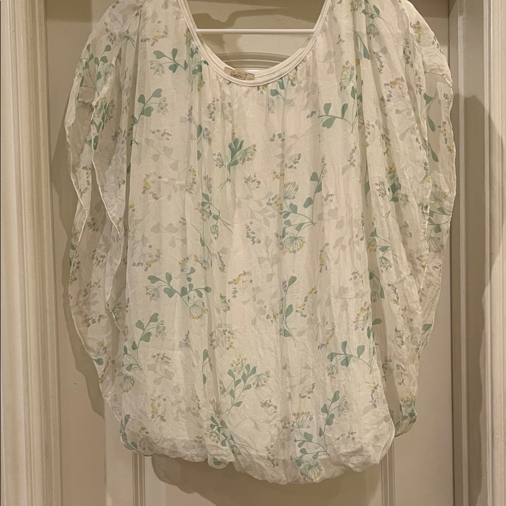 Floral White and Green Women's Top
